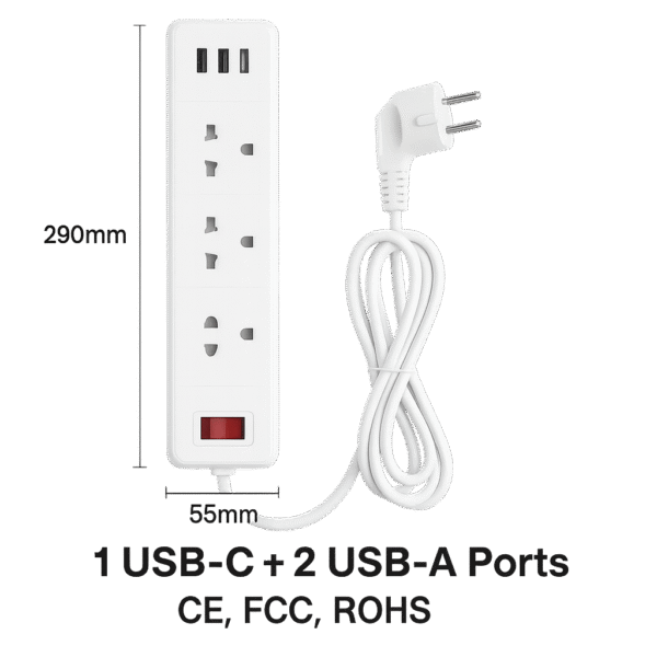 3-Outlet Power Strip with 1 USB-C + 2 USB-A Ports Overload Protection (2360000201) - Image 2