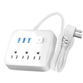 2360000601 3 Outlet Power Strip with 3 USB A Ports, OnOff Switch, white