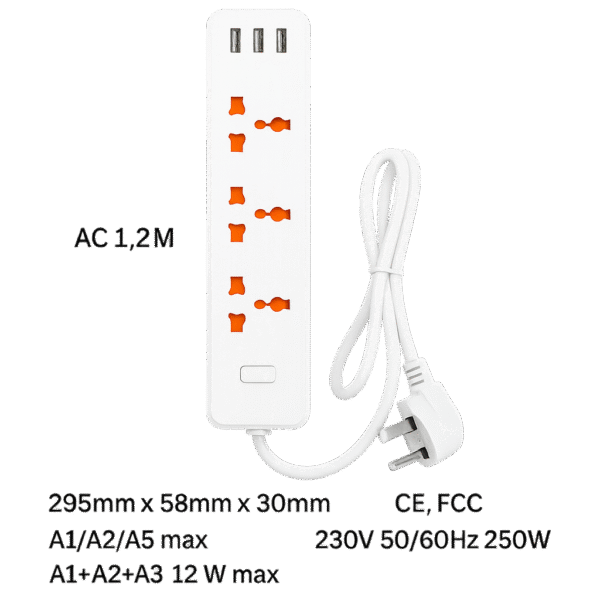 4-Outlet Power Strip with 3 USB-A Ports, 3.9ft Cord, 2500W Surge Protector, for Home & Office(2360000501) - Image 2